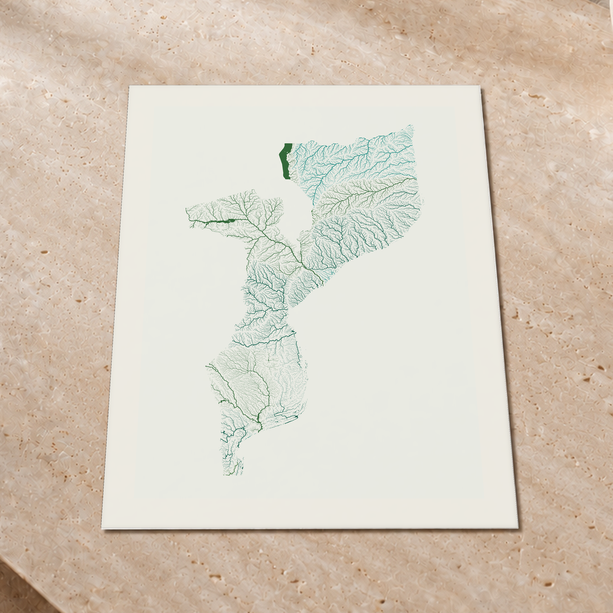 Quadro dos rios de Moçambique — Verde jade e porcelana, Margem branca — Fine art print — 3x4
