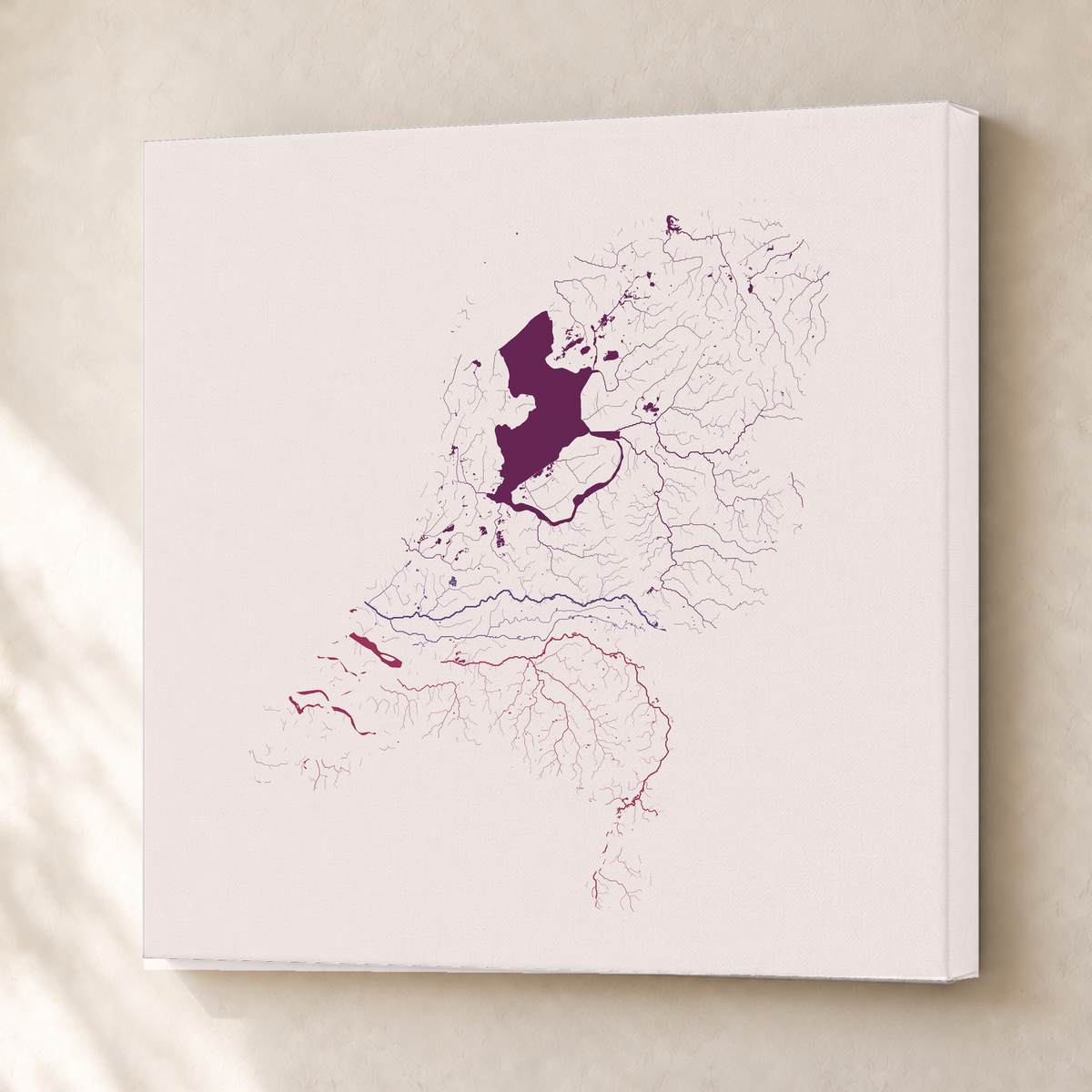 Beautiful Rivers — Países Baixos — Ameixa e rosé, Canvas · 76 × 76 cm, Sem margem