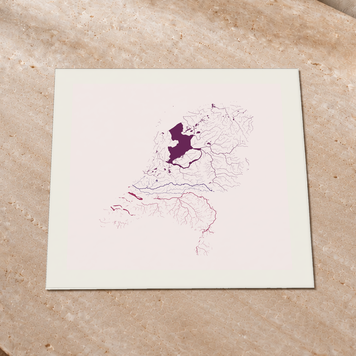 Beautiful Rivers — Países Baixos — Ameixa e rosé, Impressão fine art · 76 × 76 cm, Margem branca
