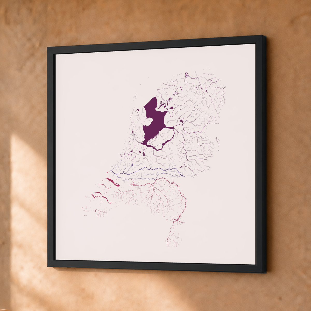 Beautiful Rivers — Países Baixos — Ameixa e rosé, Fine art emoldurado · 30 × 30 cm, Preto · Sem margem
