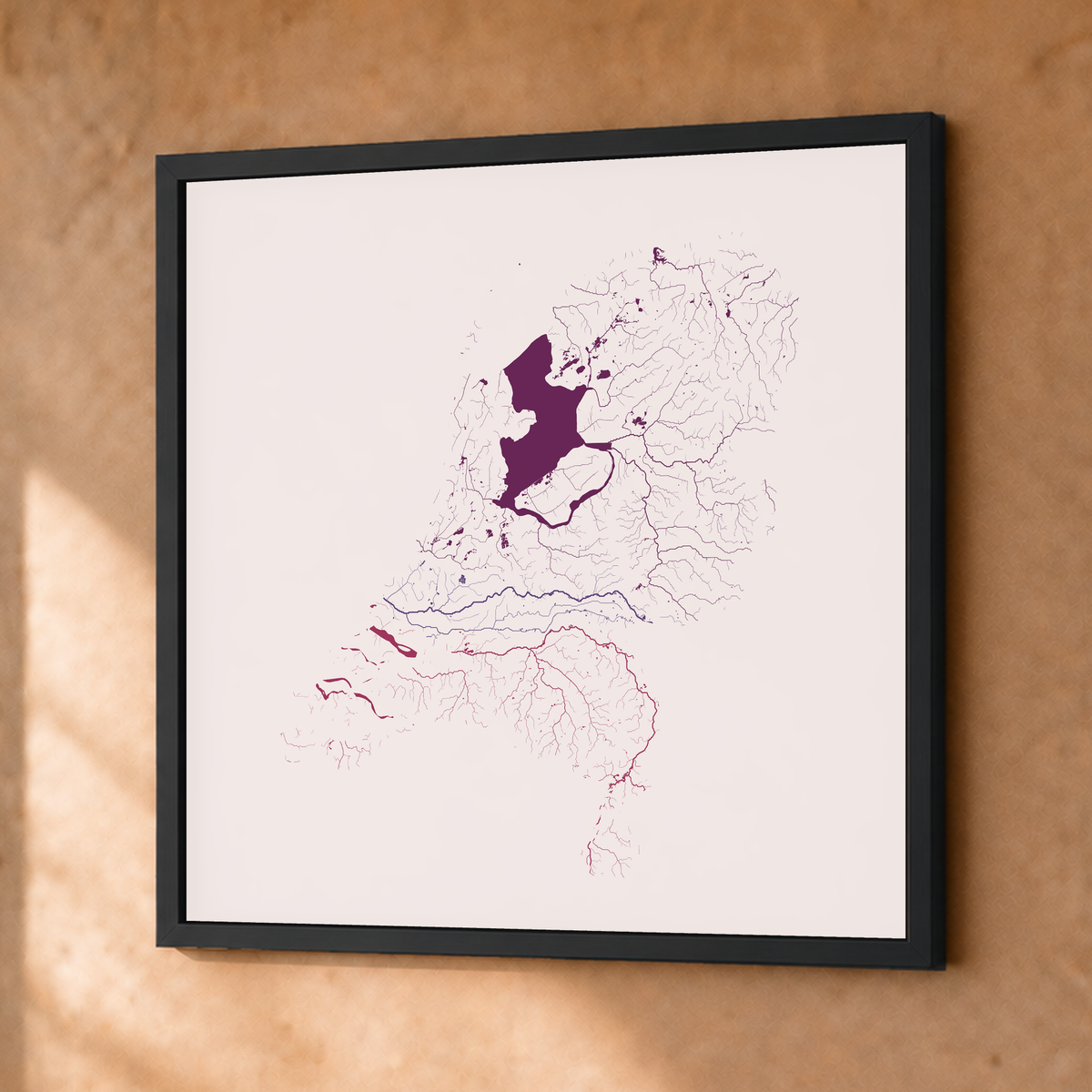Beautiful Rivers — Países Baixos — Ameixa e rosé, Fine art emoldurado · 50 × 50 cm, Preto · Sem margem