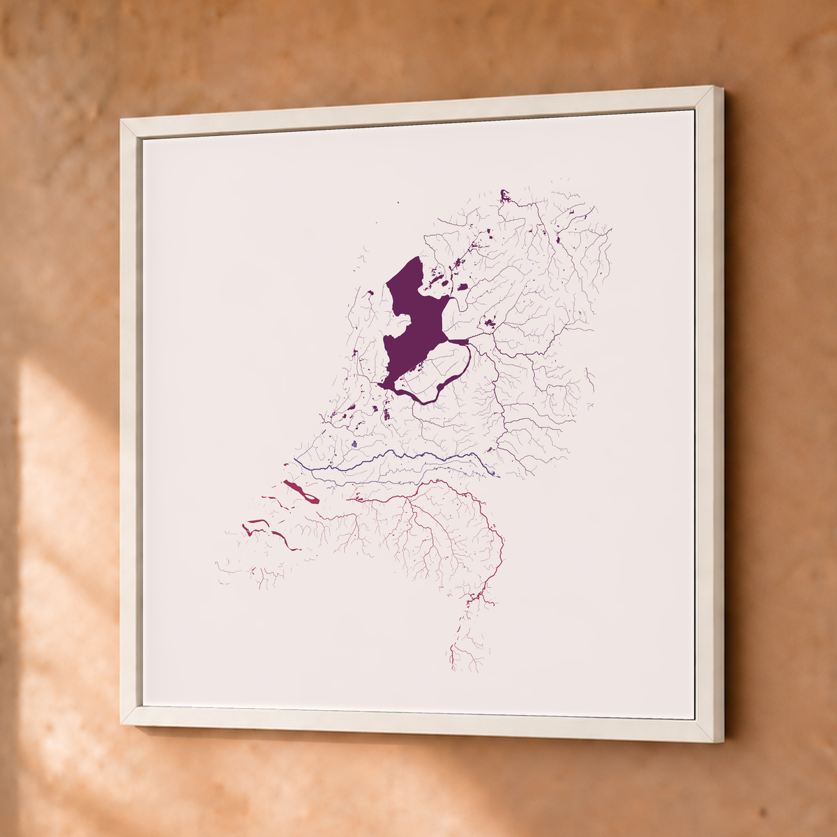 Beautiful Rivers — Países Baixos — Ameixa e rosé, Fine art emoldurado · 50 × 50 cm, Branco · Sem margem