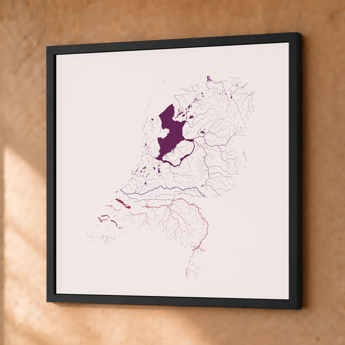 Beautiful Rivers — Países Baixos — Ameixa e rosé, Fine art emoldurado · 76 × 76 cm, Preto · Sem margem