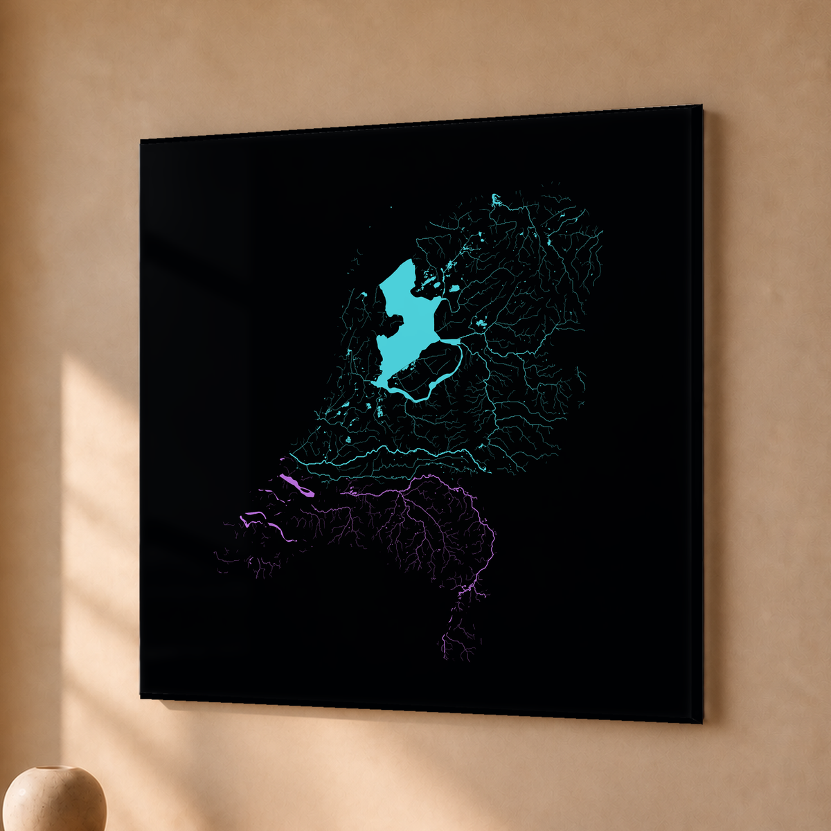 Beautiful Rivers — Países Baixos — Neon hidrográfico, Acrílico · 50 × 50 cm, Sem margem