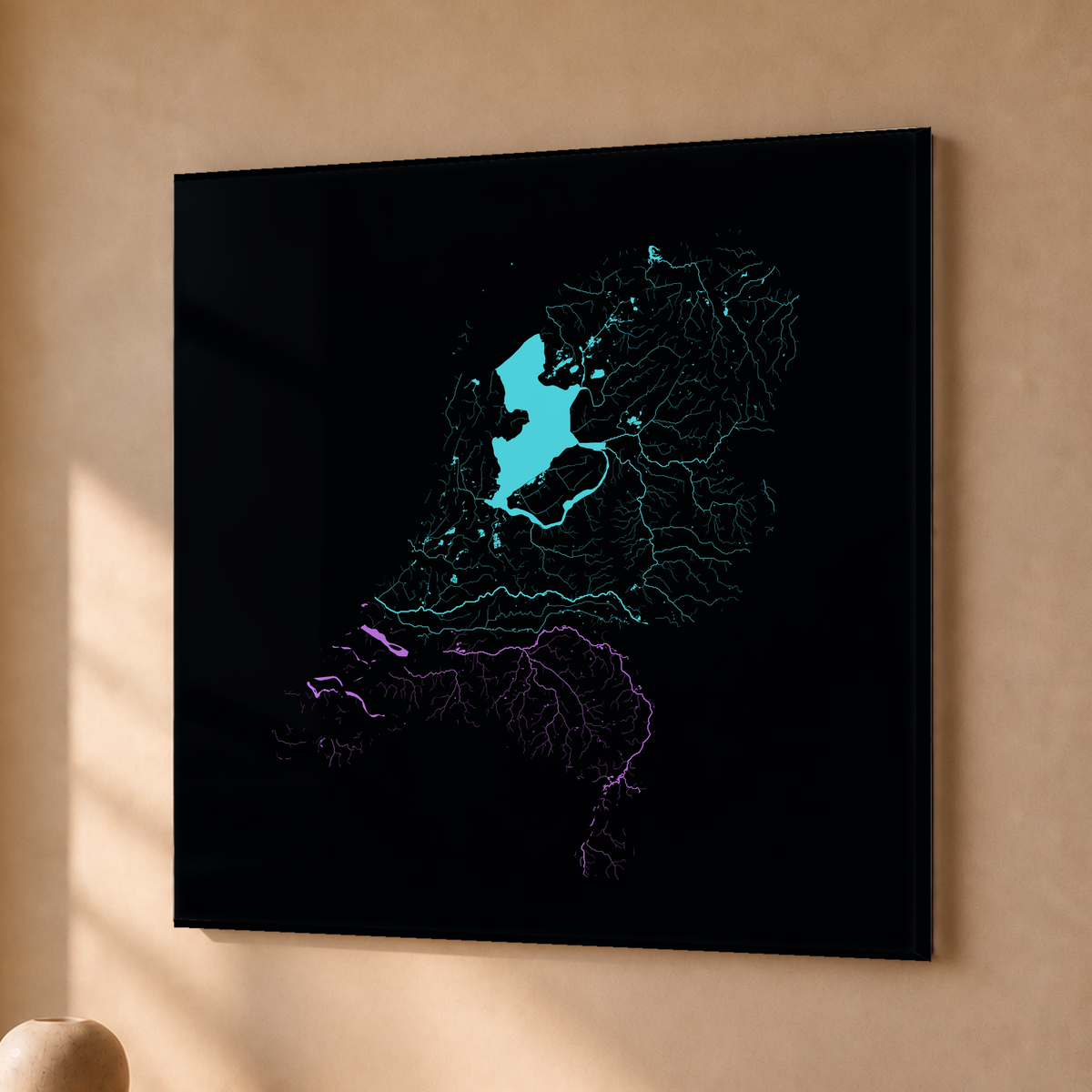Beautiful Rivers — Países Baixos — Neon hidrográfico, Acrílico · 76 × 76 cm, Sem margem