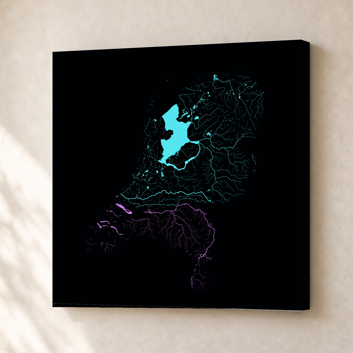 Beautiful Rivers — Países Baixos — Neon hidrográfico, Canvas · 30 × 30 cm, Sem margem