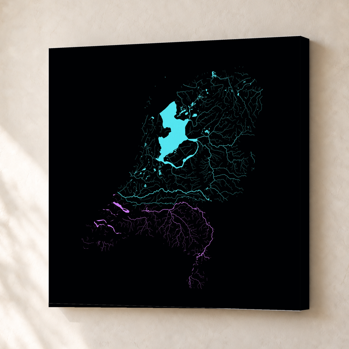 Beautiful Rivers — Países Baixos — Neon hidrográfico, Canvas · 50 × 50 cm, Sem margem