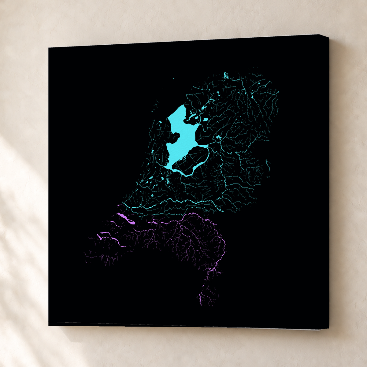 Beautiful Rivers — Países Baixos — Neon hidrográfico, Canvas · 76 × 76 cm, Sem margem