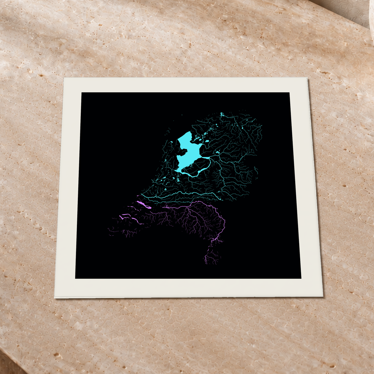 Beautiful Rivers — Países Baixos — Neon hidrográfico, Impressão fine art · 30 × 30 cm, Margem branca