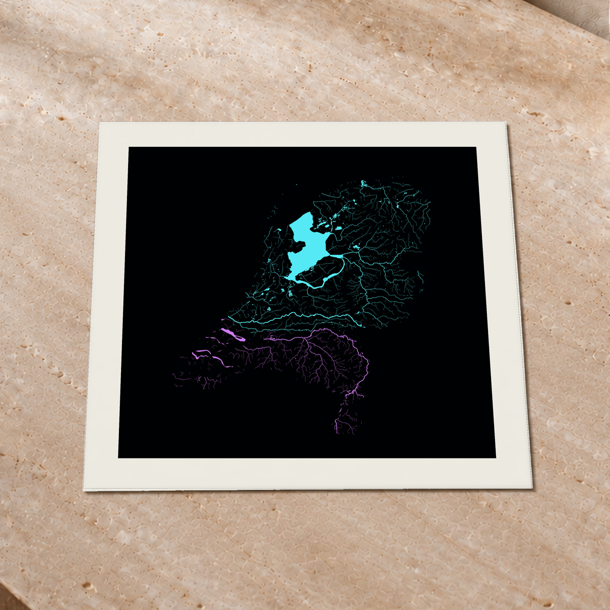 Beautiful Rivers — Países Baixos — Neon hidrográfico, Impressão fine art · 50 × 50 cm, Margem branca