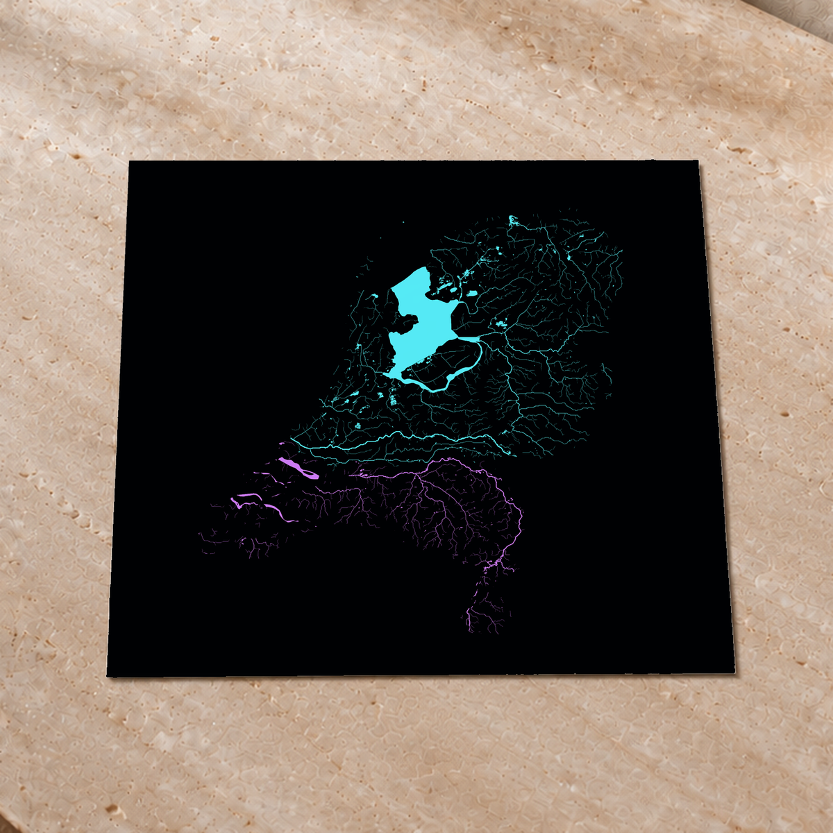 Beautiful Rivers — Países Baixos — Neon hidrográfico, Impressão fine art · 76 × 76 cm, Sem margem
