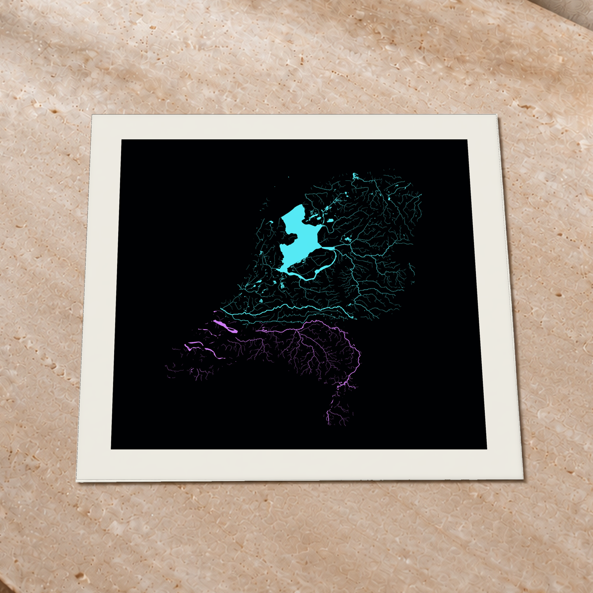 Beautiful Rivers — Países Baixos — Neon hidrográfico, Impressão fine art · 76 × 76 cm, Margem branca