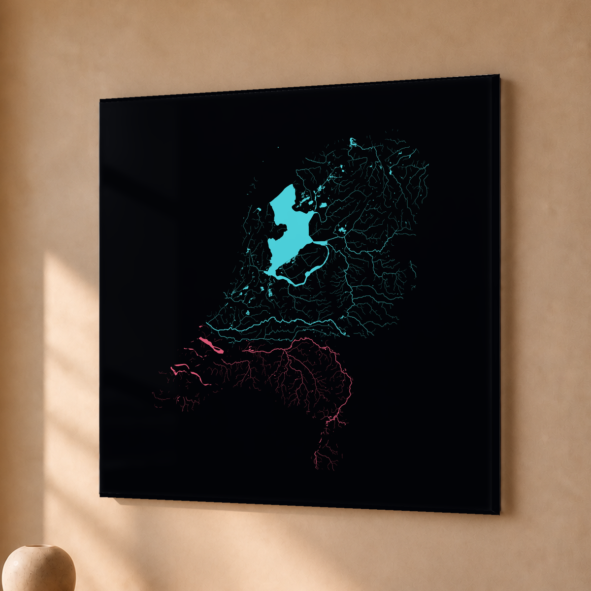 Beautiful Rivers — Países Baixos — Neon por território, Acrílico · 50 × 50 cm, Sem margem