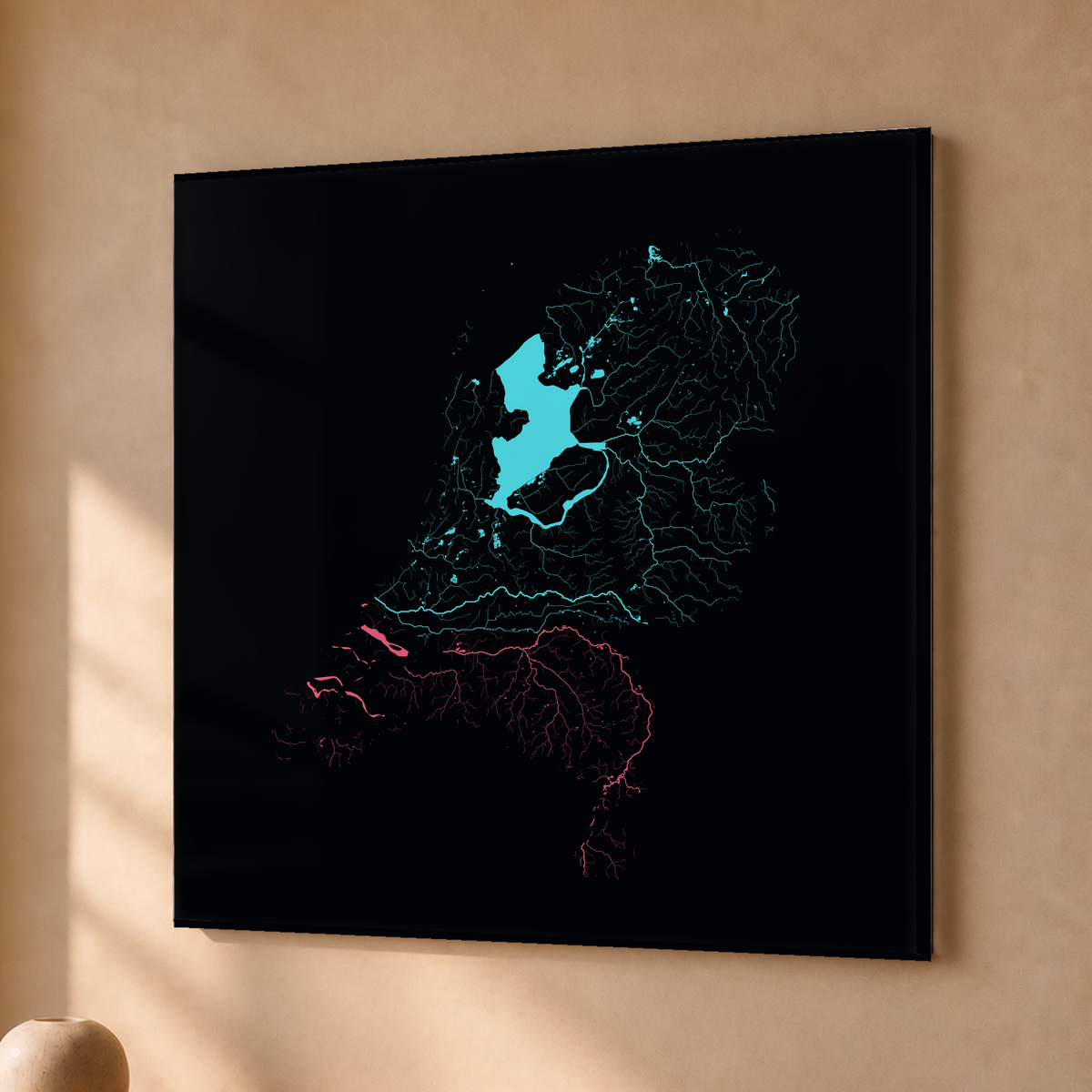 Beautiful Rivers — Países Baixos — Neon por território, Acrílico · 76 × 76 cm, Sem margem