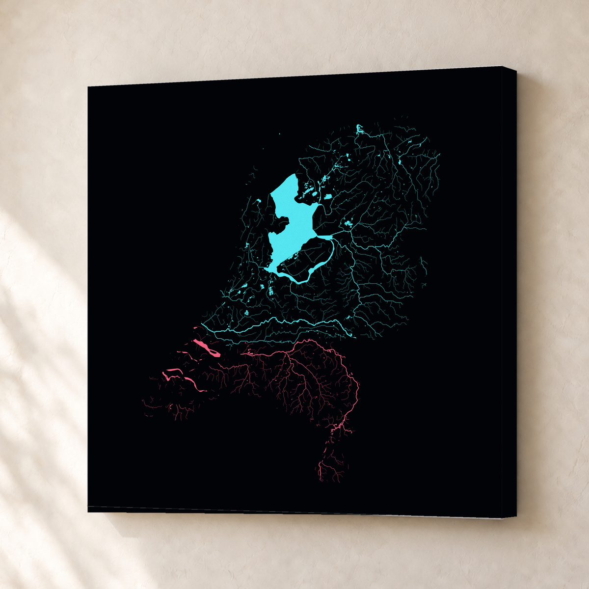 Beautiful Rivers — Países Baixos — Neon por território, Canvas · 30 × 30 cm, Sem margem