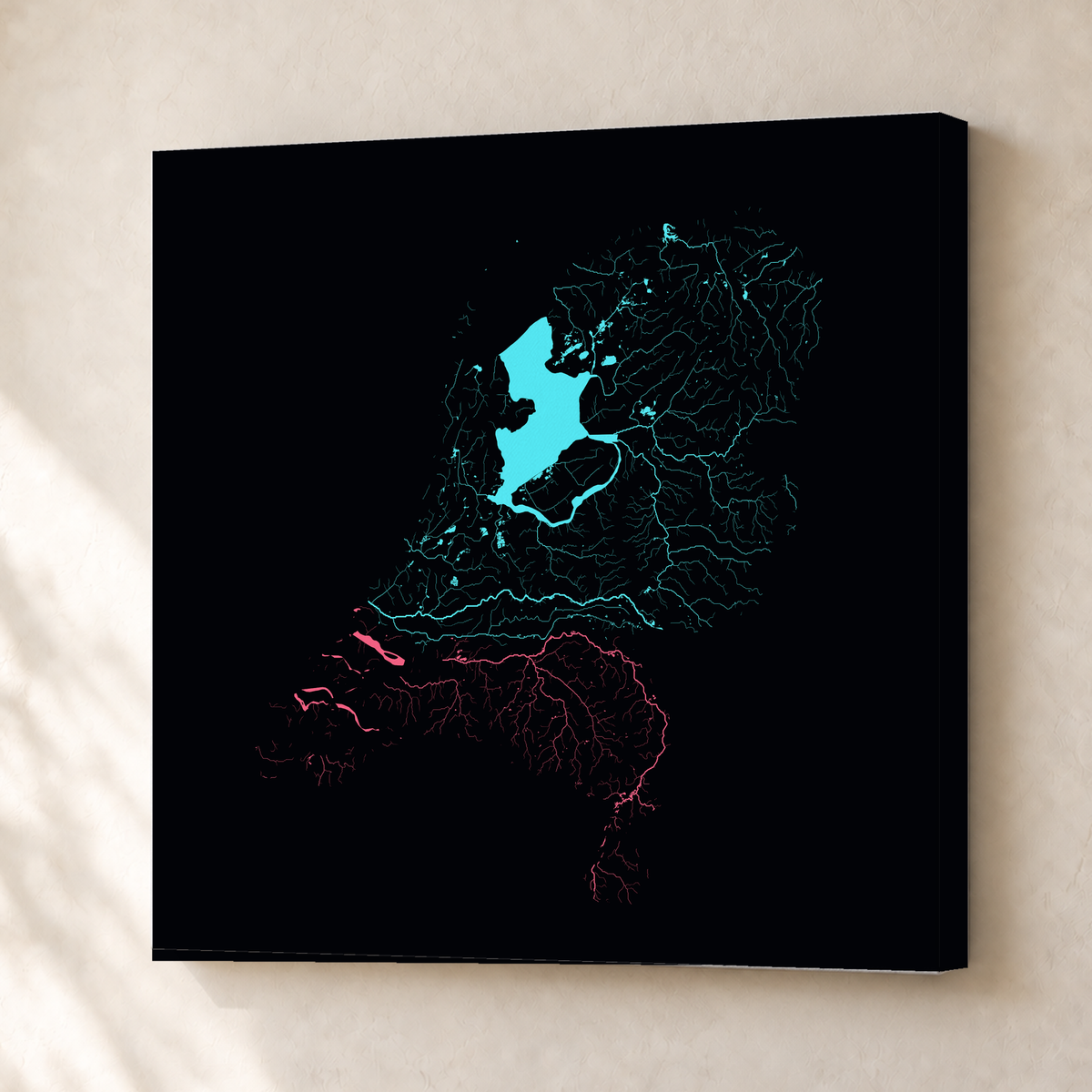Beautiful Rivers — Países Baixos — Neon por território, Canvas · 50 × 50 cm, Sem margem