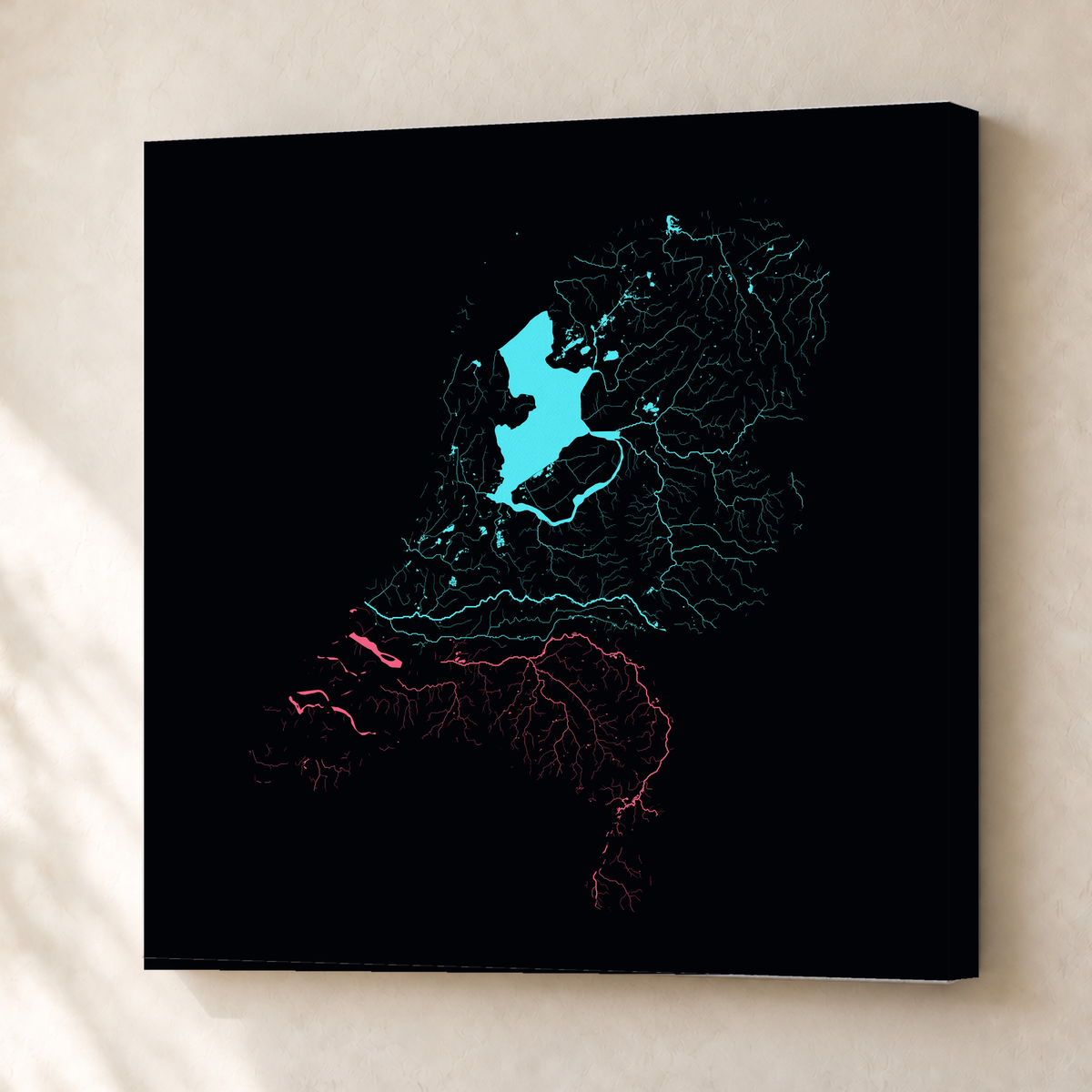 Beautiful Rivers — Países Baixos — Neon por território, Canvas · 76 × 76 cm, Sem margem