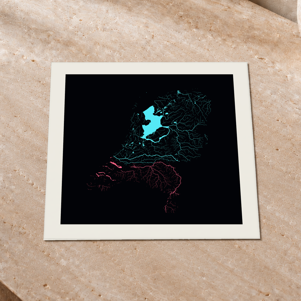 Beautiful Rivers — Países Baixos — Neon por território, Impressão fine art · 30 × 30 cm, Margem branca