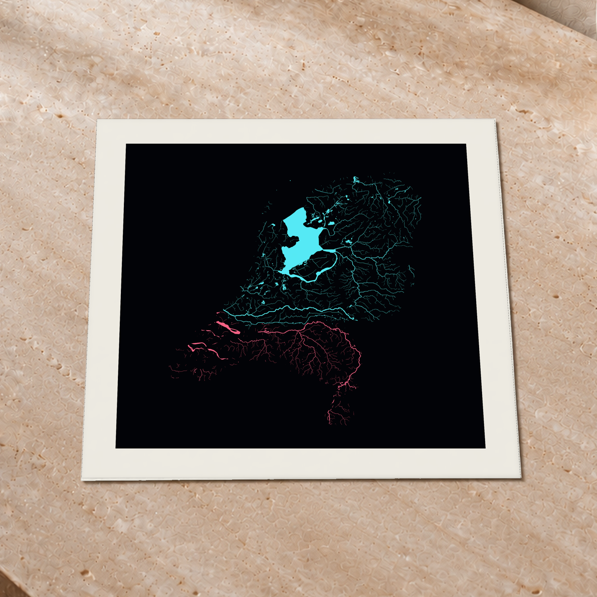 Beautiful Rivers — Países Baixos — Neon por território, Impressão fine art · 50 × 50 cm, Margem branca