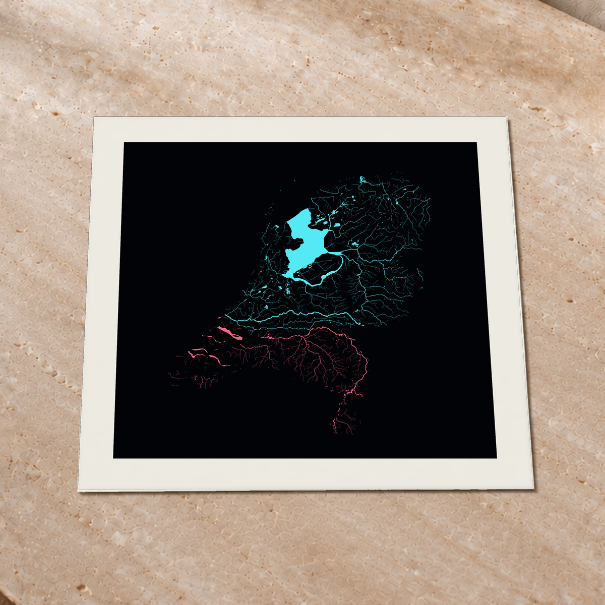 Beautiful Rivers — Países Baixos — Neon por território, Impressão fine art · 76 × 76 cm, Margem branca
