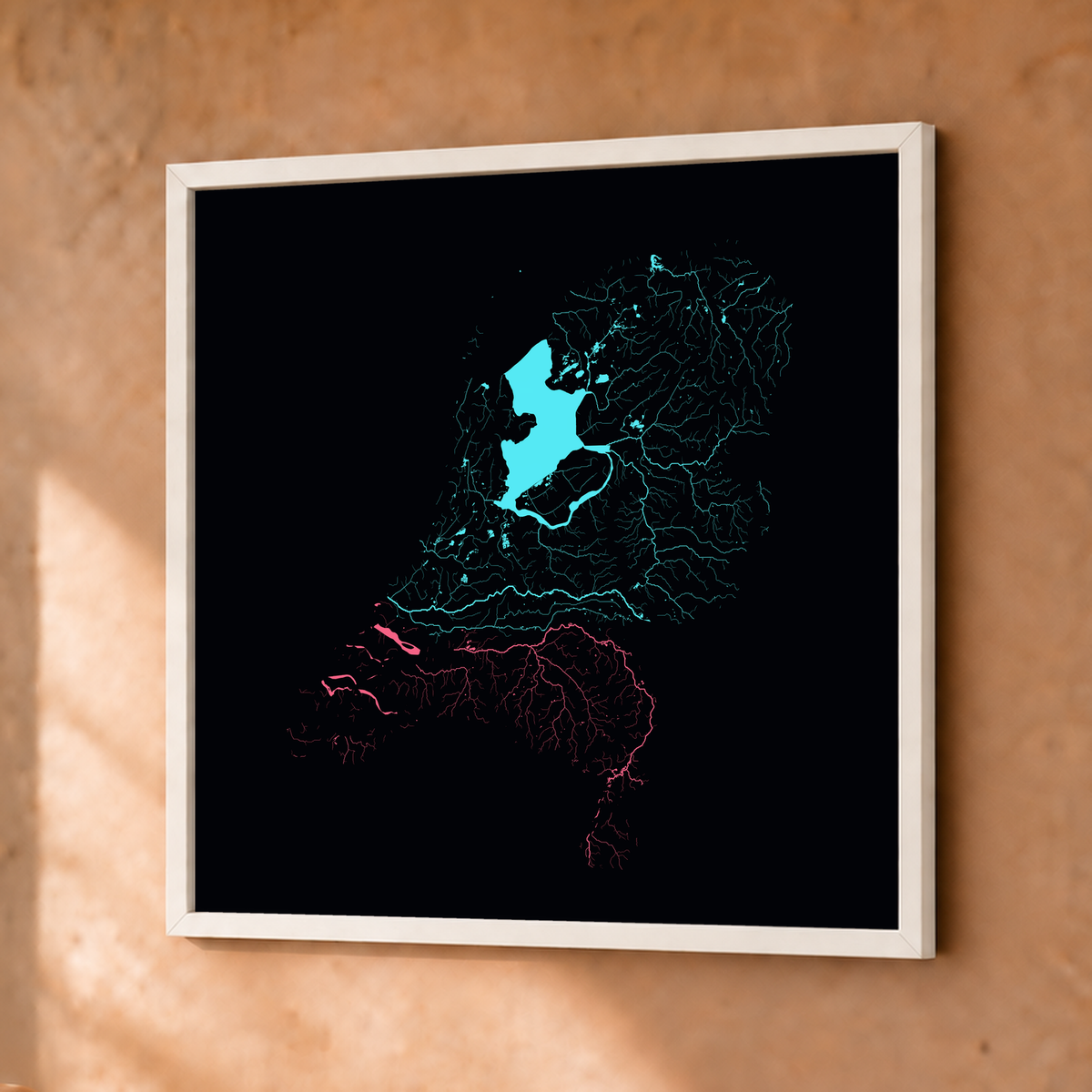 Beautiful Rivers — Países Baixos — Neon por território, Fine art emoldurado · 30 × 30 cm, Branco · Sem margem