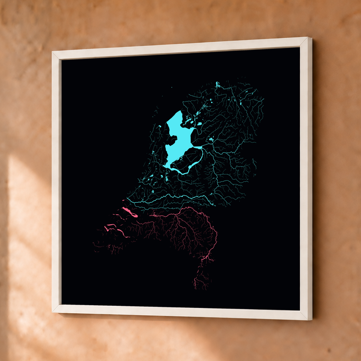 Beautiful Rivers — Países Baixos — Neon por território, Fine art emoldurado · 50 × 50 cm, Branco · Sem margem