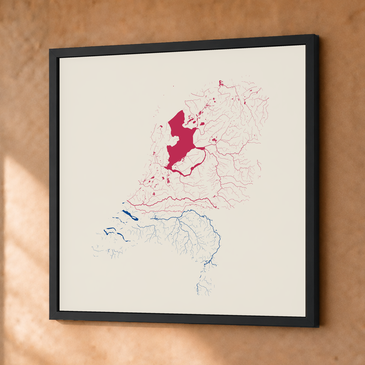 Beautiful Rivers — Países Baixos — Risografia, Fine art emoldurado · 76 × 76 cm, Preto · Sem margem