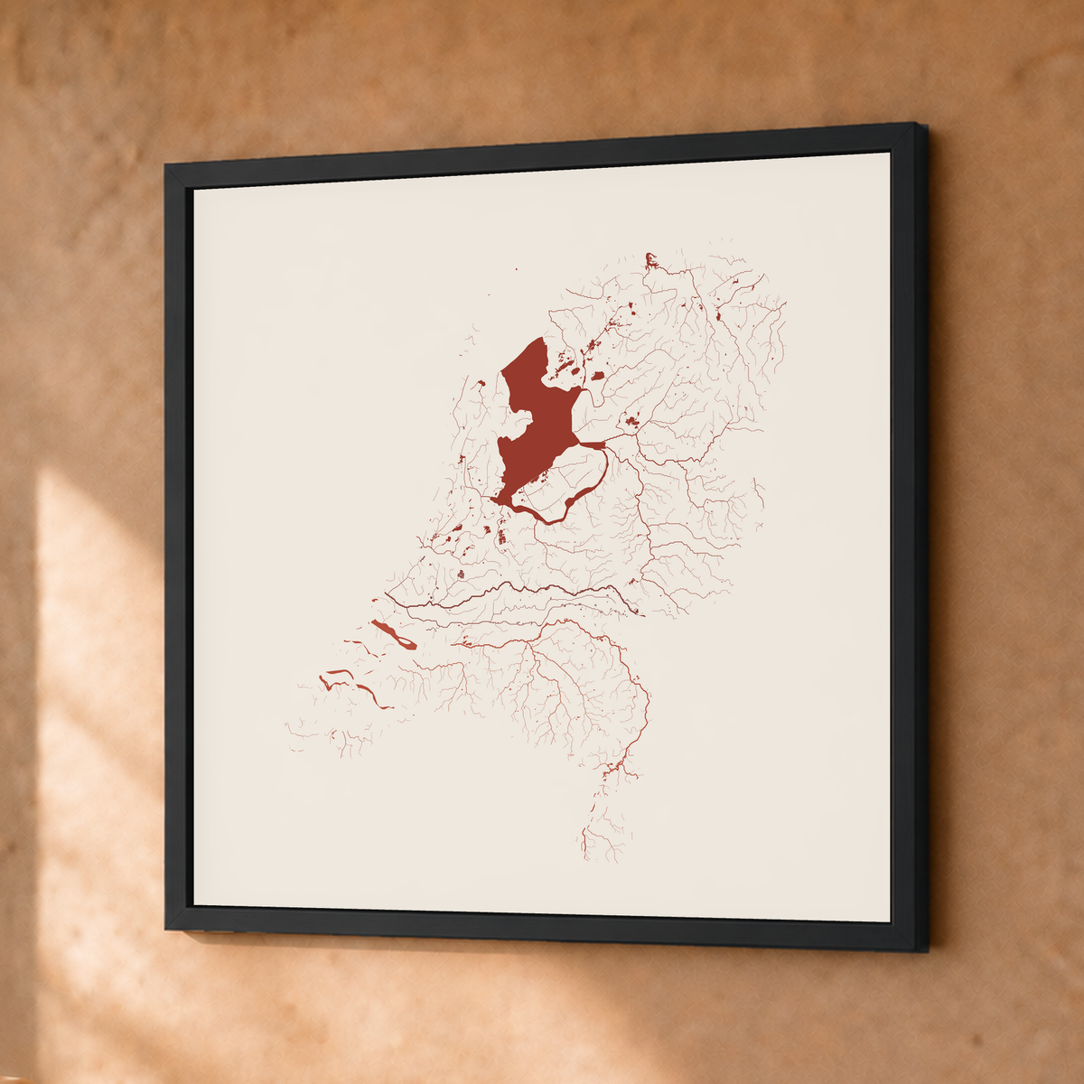 Beautiful Rivers — Países Baixos — Terracota e areia, Fine art emoldurado · 30 × 30 cm, Preto · Sem margem