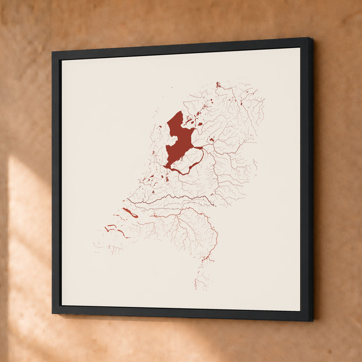 Beautiful Rivers — Países Baixos — Terracota e areia, Fine art emoldurado · 50 × 50 cm, Preto · Sem margem