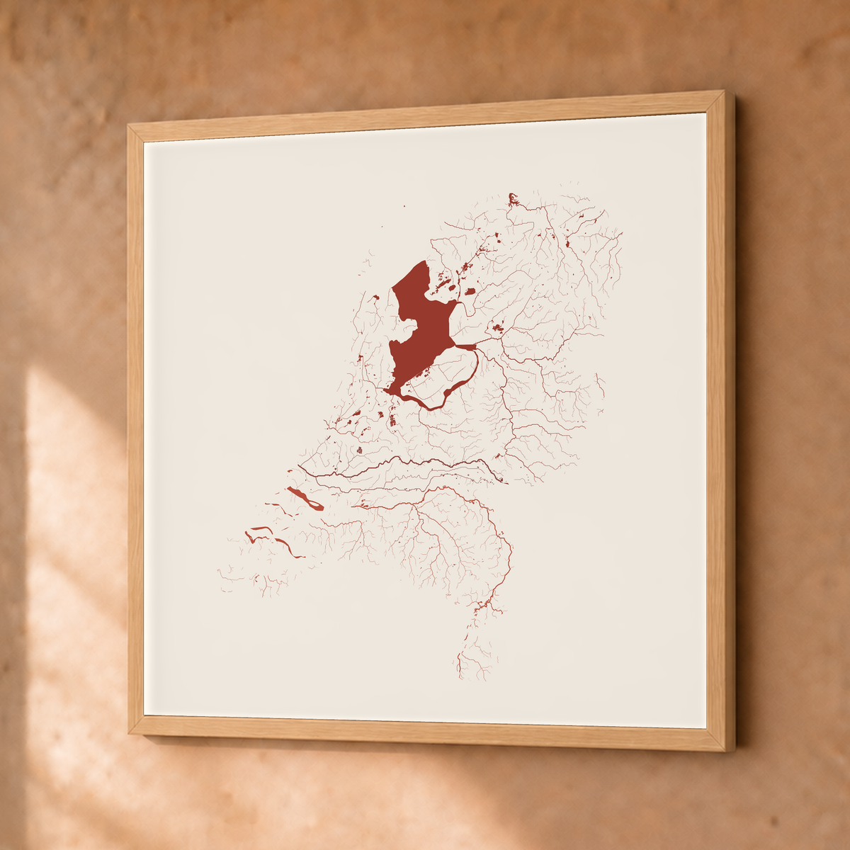 Beautiful Rivers — Países Baixos — Terracota e areia, Fine art emoldurado · 50 × 50 cm, Natural · Sem margem
