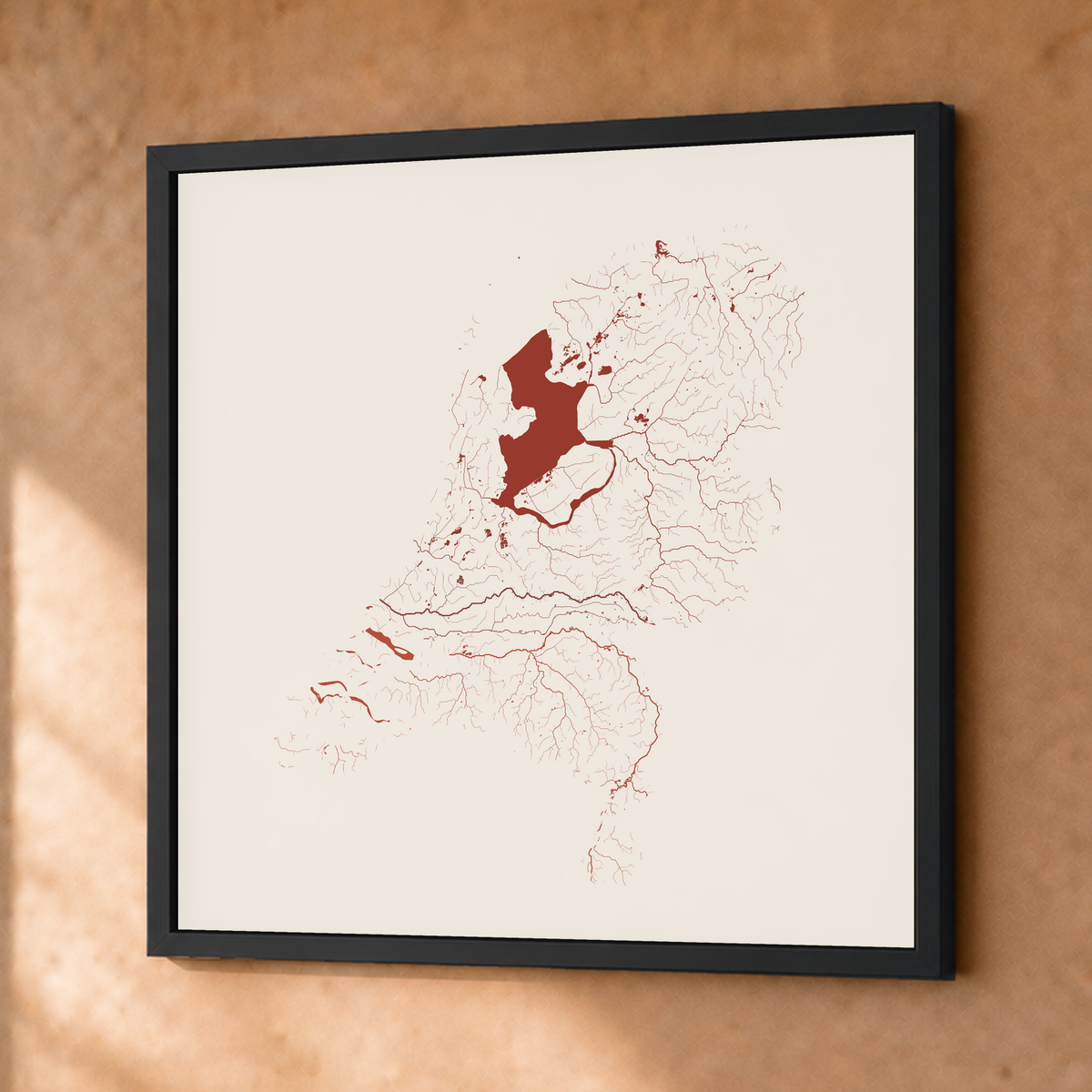 Beautiful Rivers — Países Baixos — Terracota e areia, Fine art emoldurado · 76 × 76 cm, Preto · Sem margem