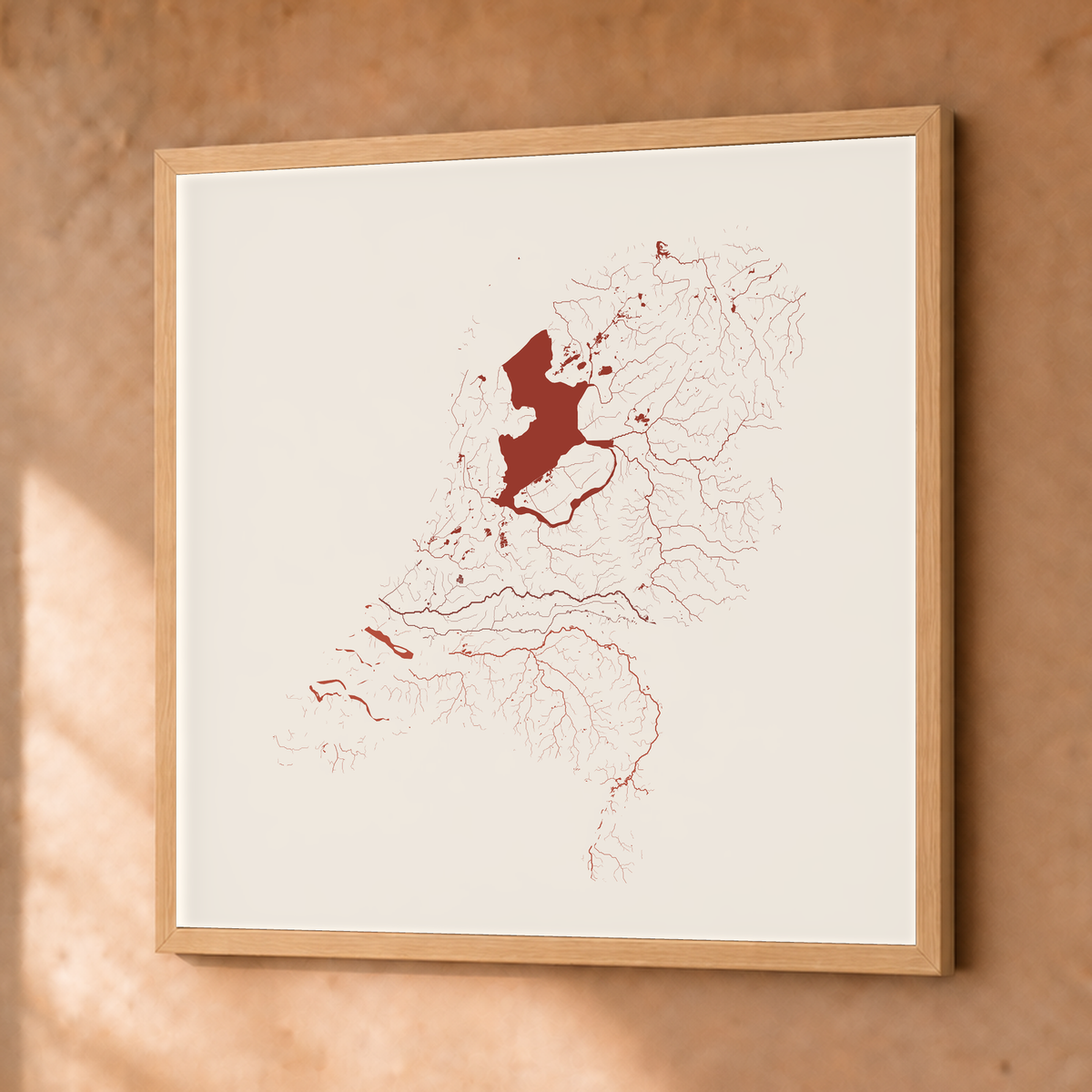 Beautiful Rivers — Países Baixos — Terracota e areia, Fine art emoldurado · 76 × 76 cm, Natural · Sem margem