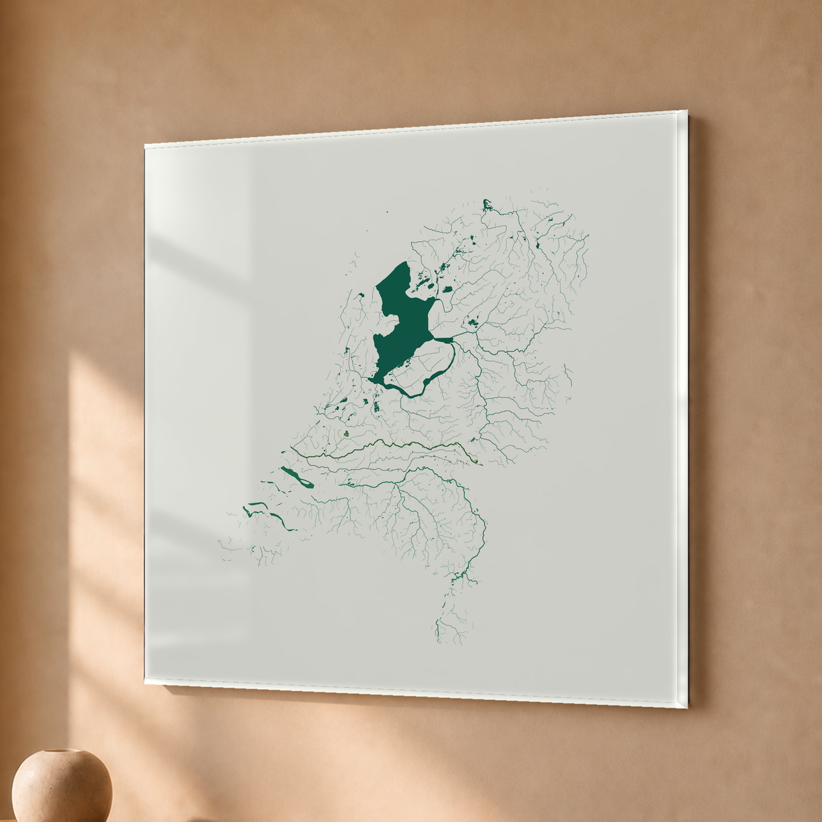 Beautiful Rivers — Países Baixos — Verde jade e porcelana, Acrílico · 30 × 30 cm, Sem margem