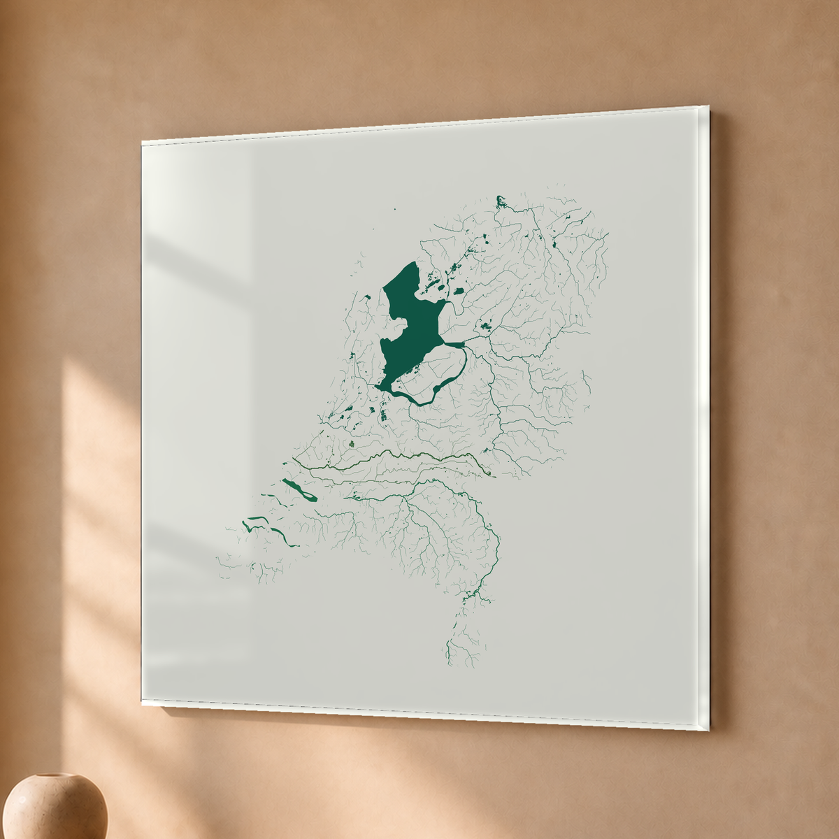 Beautiful Rivers — Países Baixos — Verde jade e porcelana, Acrílico · 50 × 50 cm, Sem margem