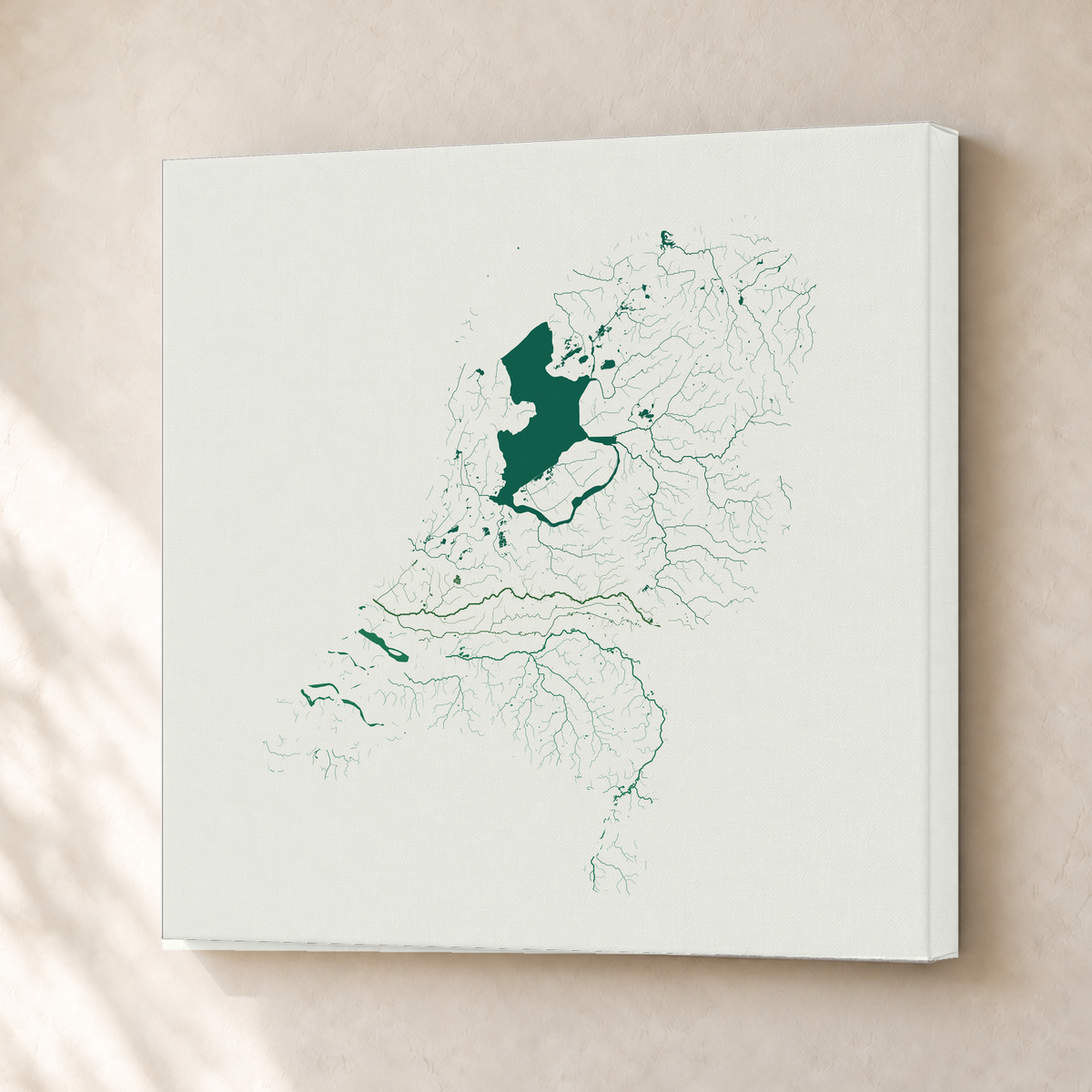Beautiful Rivers — Países Baixos — Verde jade e porcelana, Canvas · 30 × 30 cm, Sem margem