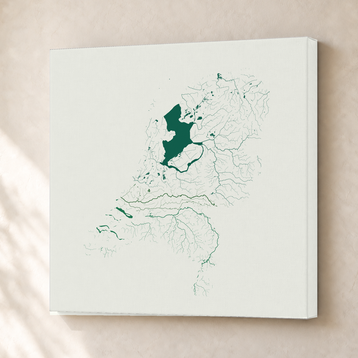 Beautiful Rivers — Países Baixos — Verde jade e porcelana, Canvas · 50 × 50 cm, Sem margem