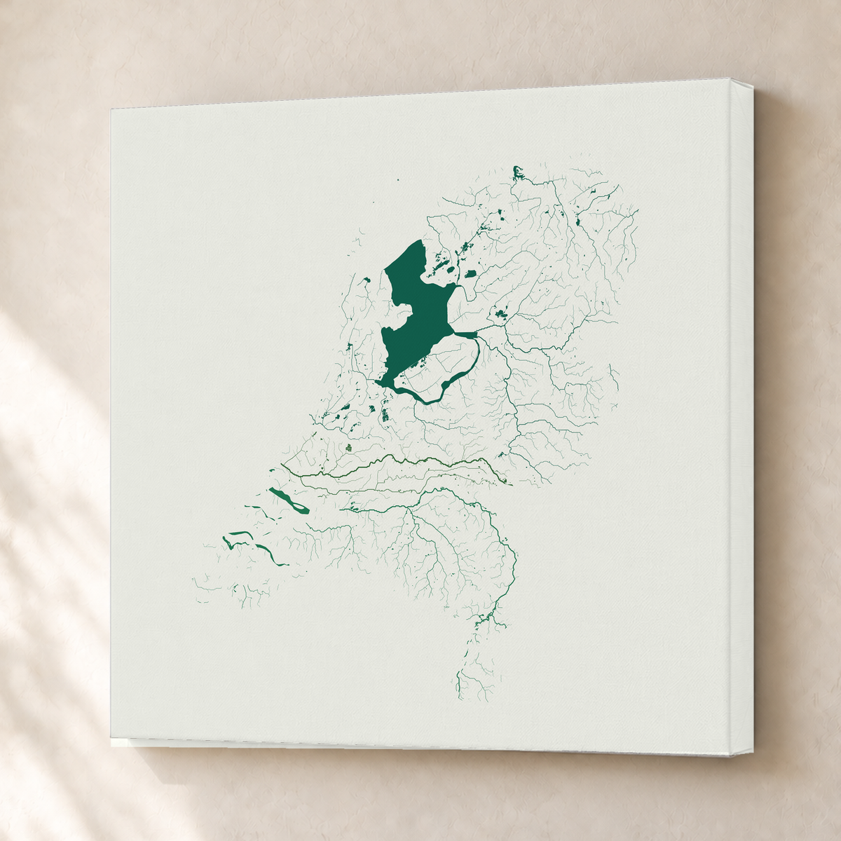 Beautiful Rivers — Países Baixos — Verde jade e porcelana, Canvas · 76 × 76 cm, Sem margem