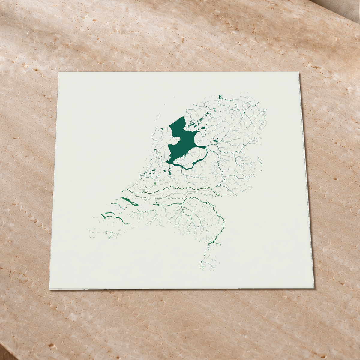 Beautiful Rivers — Países Baixos — Verde jade e porcelana, Impressão fine art · 50 × 50 cm, Sem margem