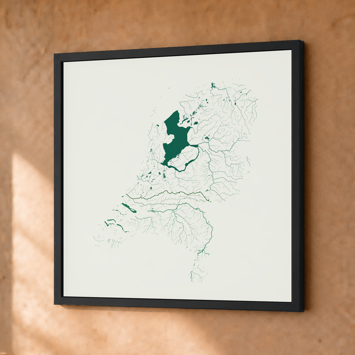 Beautiful Rivers — Países Baixos — Verde jade e porcelana, Fine art emoldurado · 30 × 30 cm, Preto · Sem margem