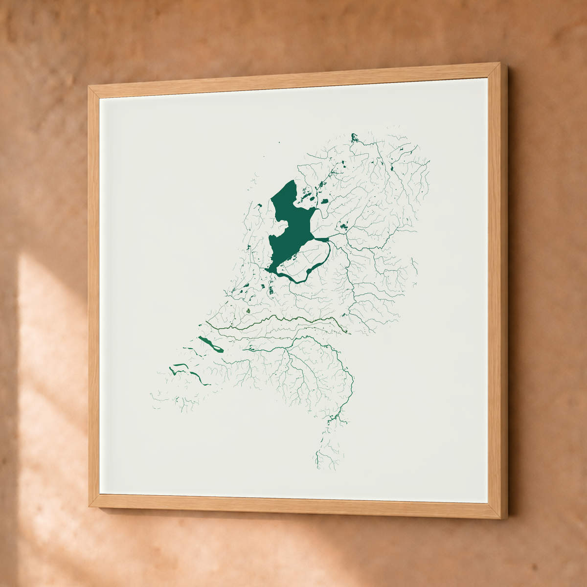 Beautiful Rivers — Países Baixos — Verde jade e porcelana, Fine art emoldurado · 50 × 50 cm, Natural · Sem margem