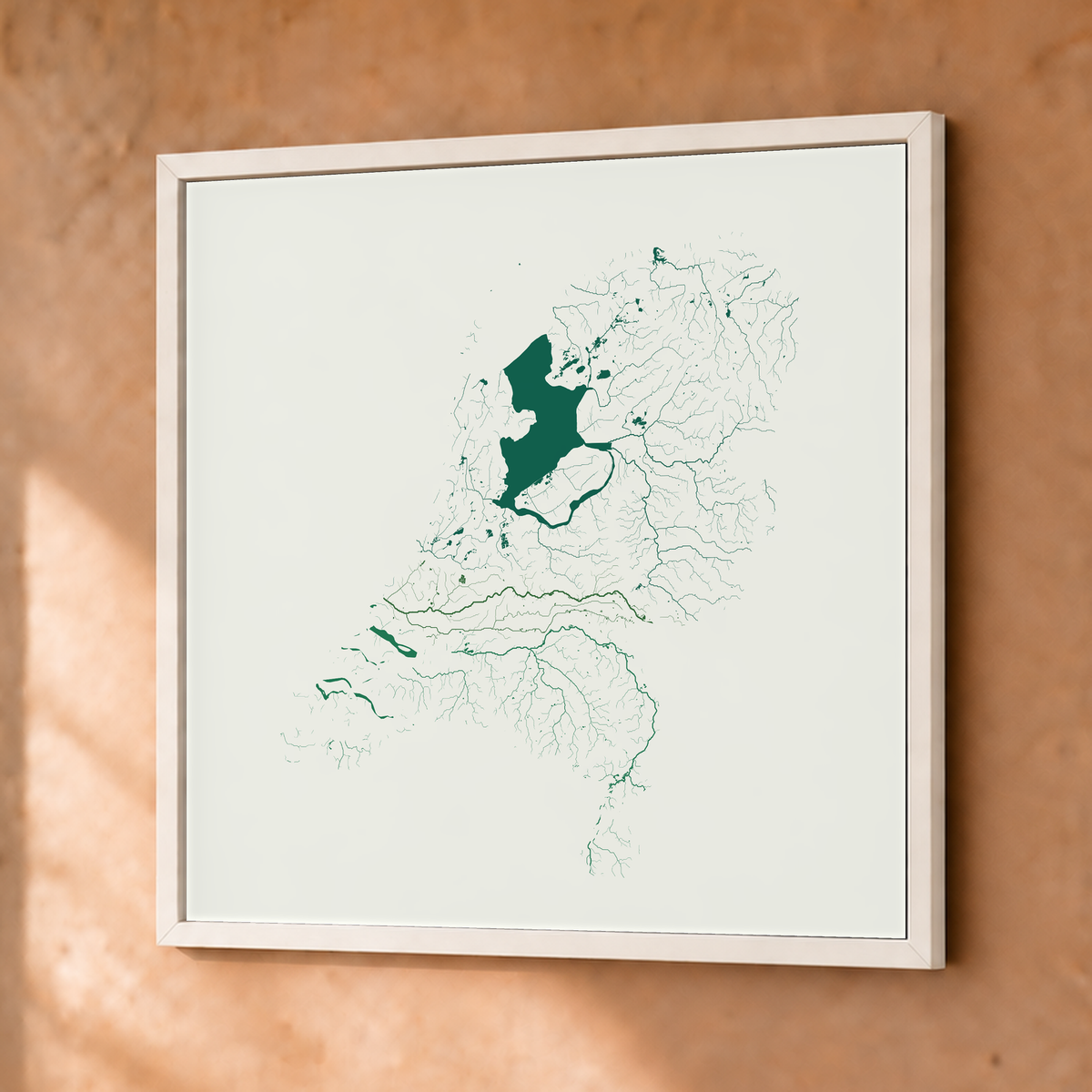 Beautiful Rivers — Países Baixos — Verde jade e porcelana, Fine art emoldurado · 50 × 50 cm, Branco · Sem margem