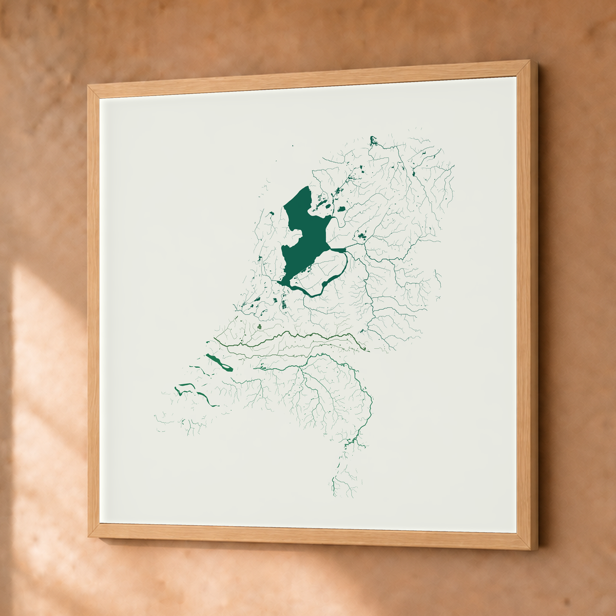 Beautiful Rivers — Países Baixos — Verde jade e porcelana, Fine art emoldurado · 76 × 76 cm, Natural · Sem margem