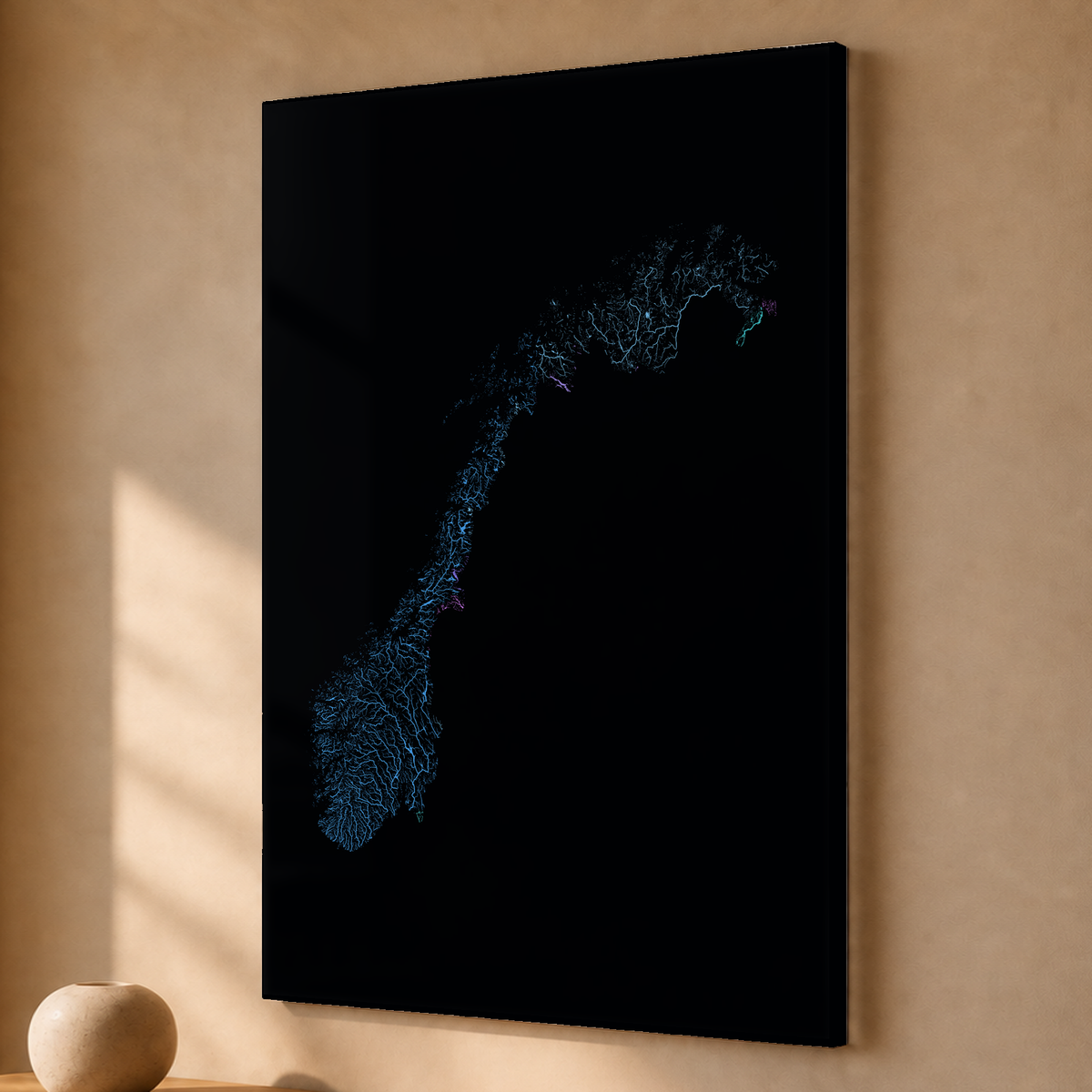 Beautiful Rivers — Noruega — Neon hidrográfico, Acrílico · 40 × 60 cm, Sem margem