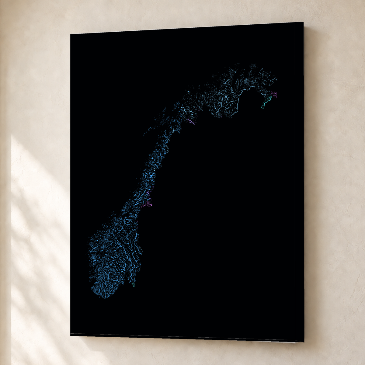 Beautiful Rivers — Noruega — Neon hidrográfico, Canvas · 30 × 40 cm, Sem margem