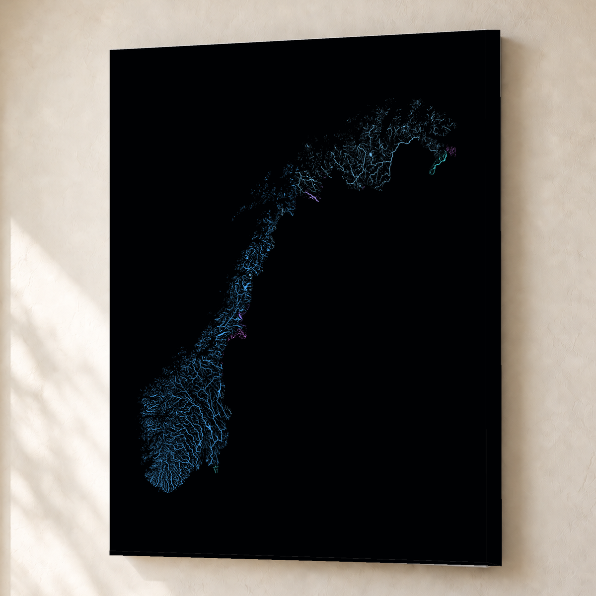 Beautiful Rivers — Noruega — Neon hidrográfico, Canvas · 45 × 60 cm, Sem margem
