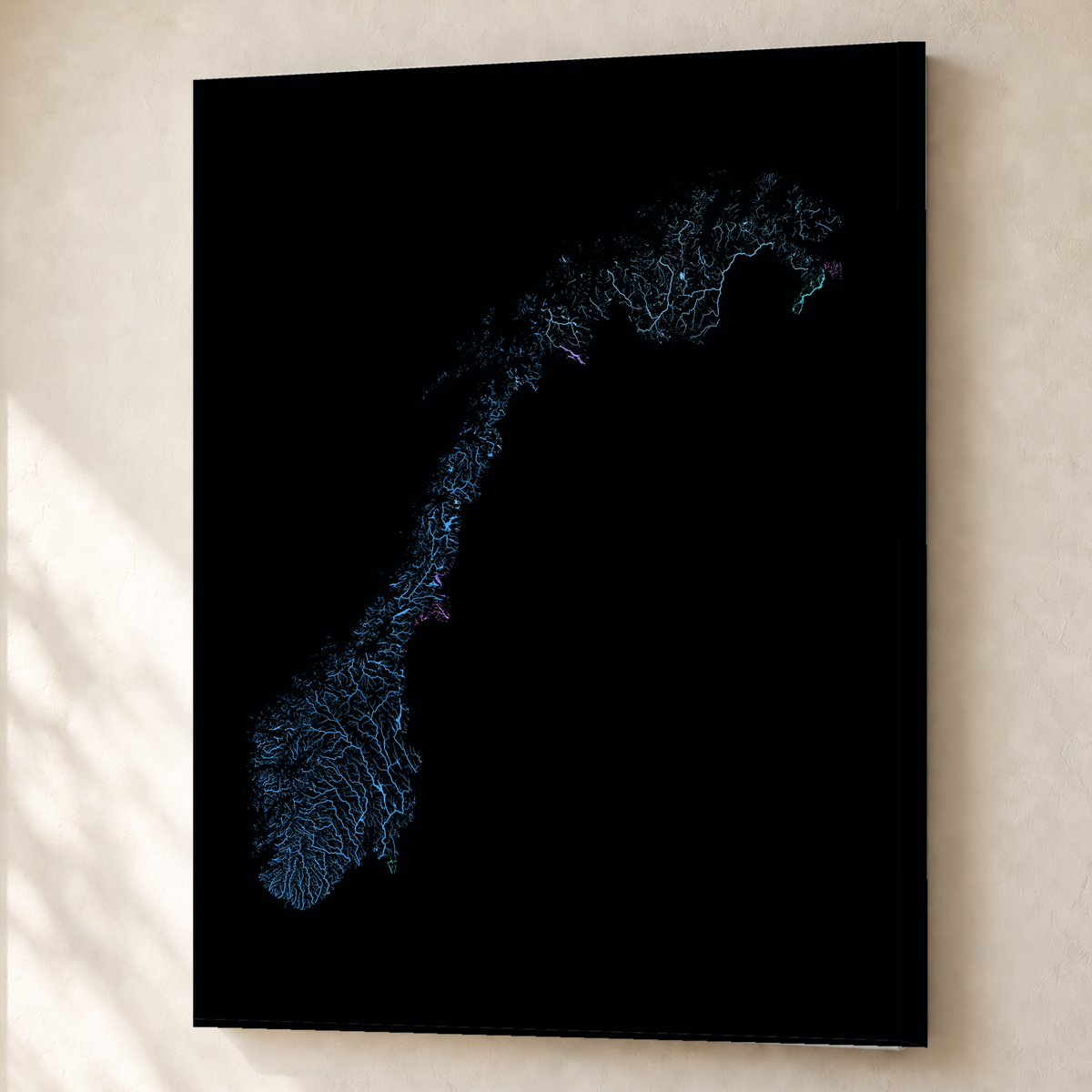 Beautiful Rivers — Noruega — Neon hidrográfico, Canvas · 60 × 80 cm, Sem margem