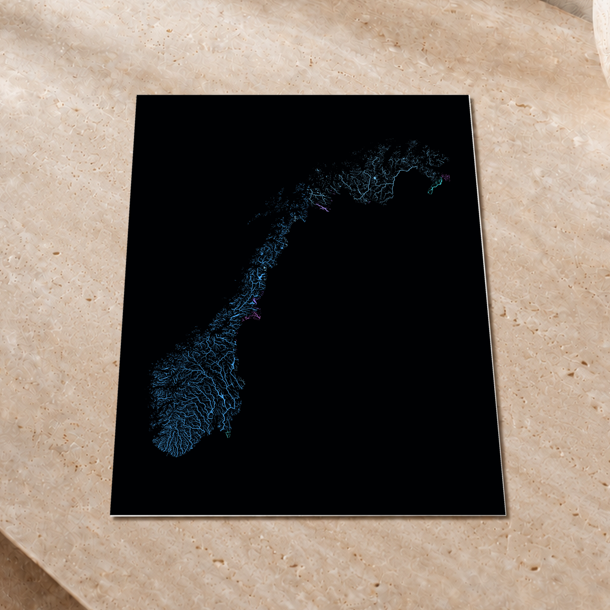 Beautiful Rivers — Noruega — Neon hidrográfico, Impressão fine art · 30 × 40 cm, Sem margem