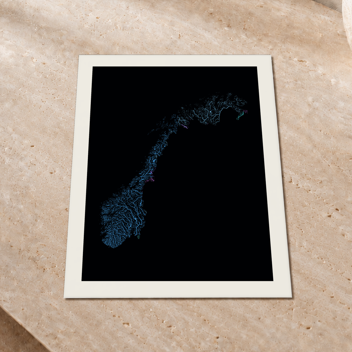Beautiful Rivers — Noruega — Neon hidrográfico, Impressão fine art · 30 × 40 cm, Margem branca