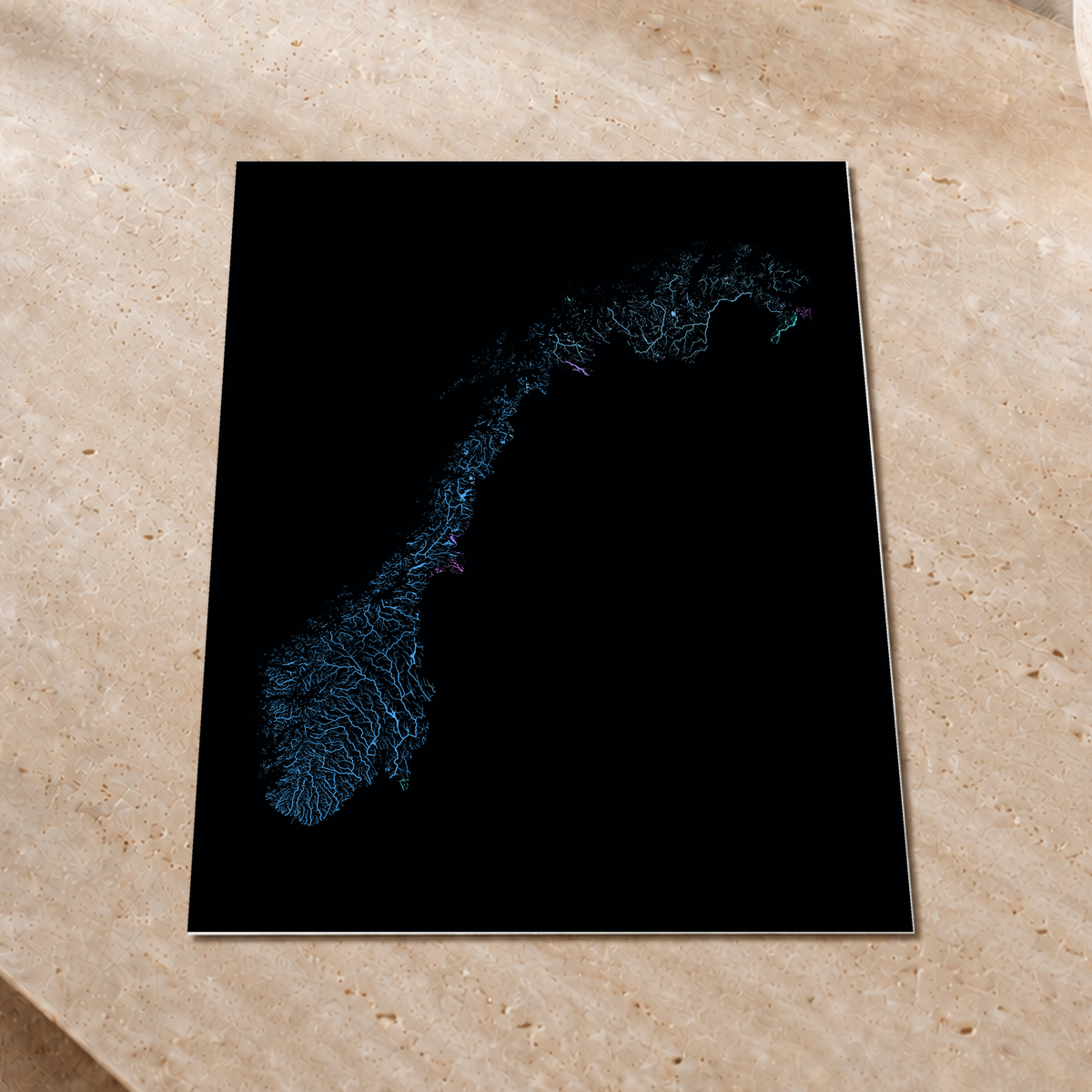 Beautiful Rivers — Noruega — Neon hidrográfico, Impressão fine art · 45 × 60 cm, Sem margem