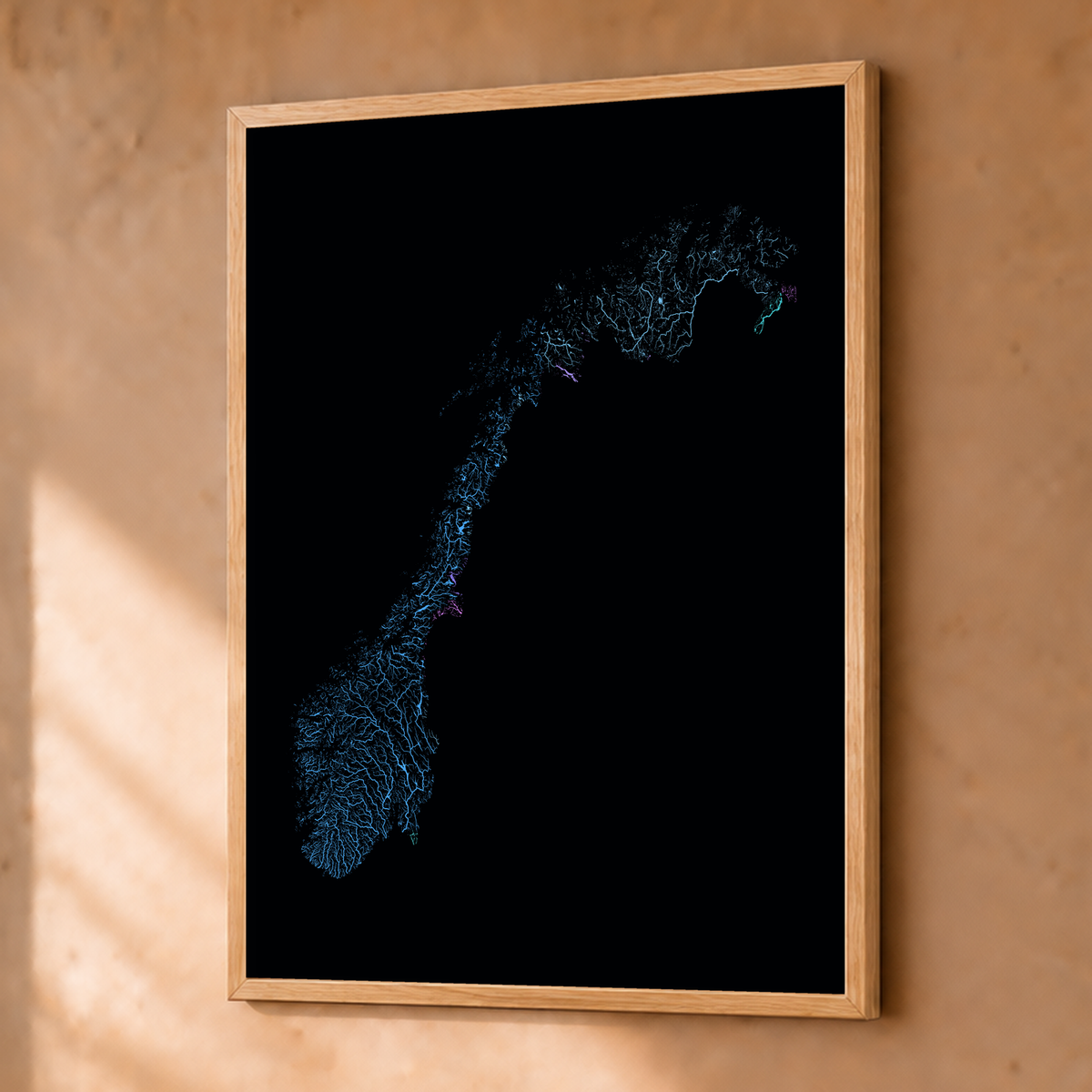 Beautiful Rivers — Noruega — Neon hidrográfico, Fine art emoldurado · 30 × 40 cm, Natural · Sem margem